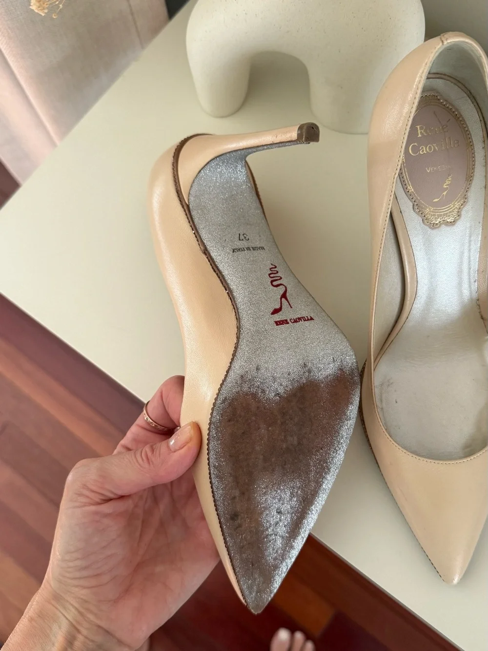 Rene Caovilla Nude Patent Stiletto Pumps